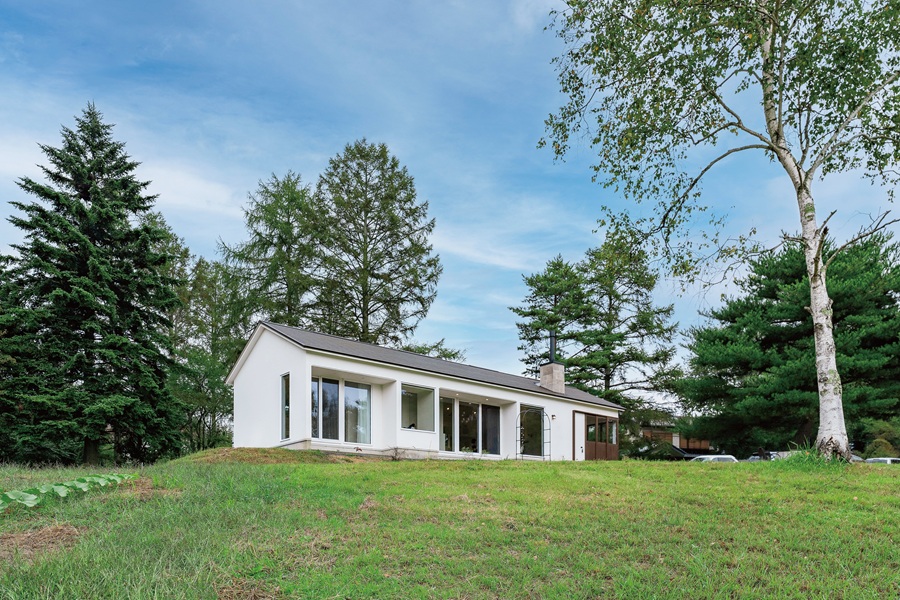 小高い丘に建つ白い家